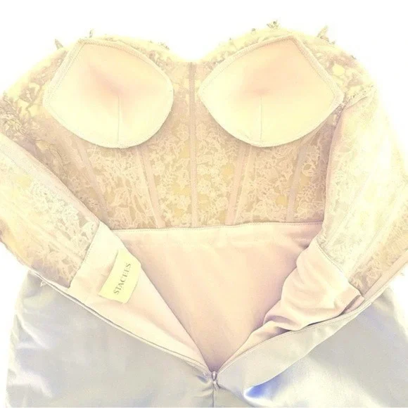 Y2K Satin Corset Mini Dress Sz.4-6 Fairy Mesh Lace Rhinestone Wimsigoth 90s - Picture 14 of 15